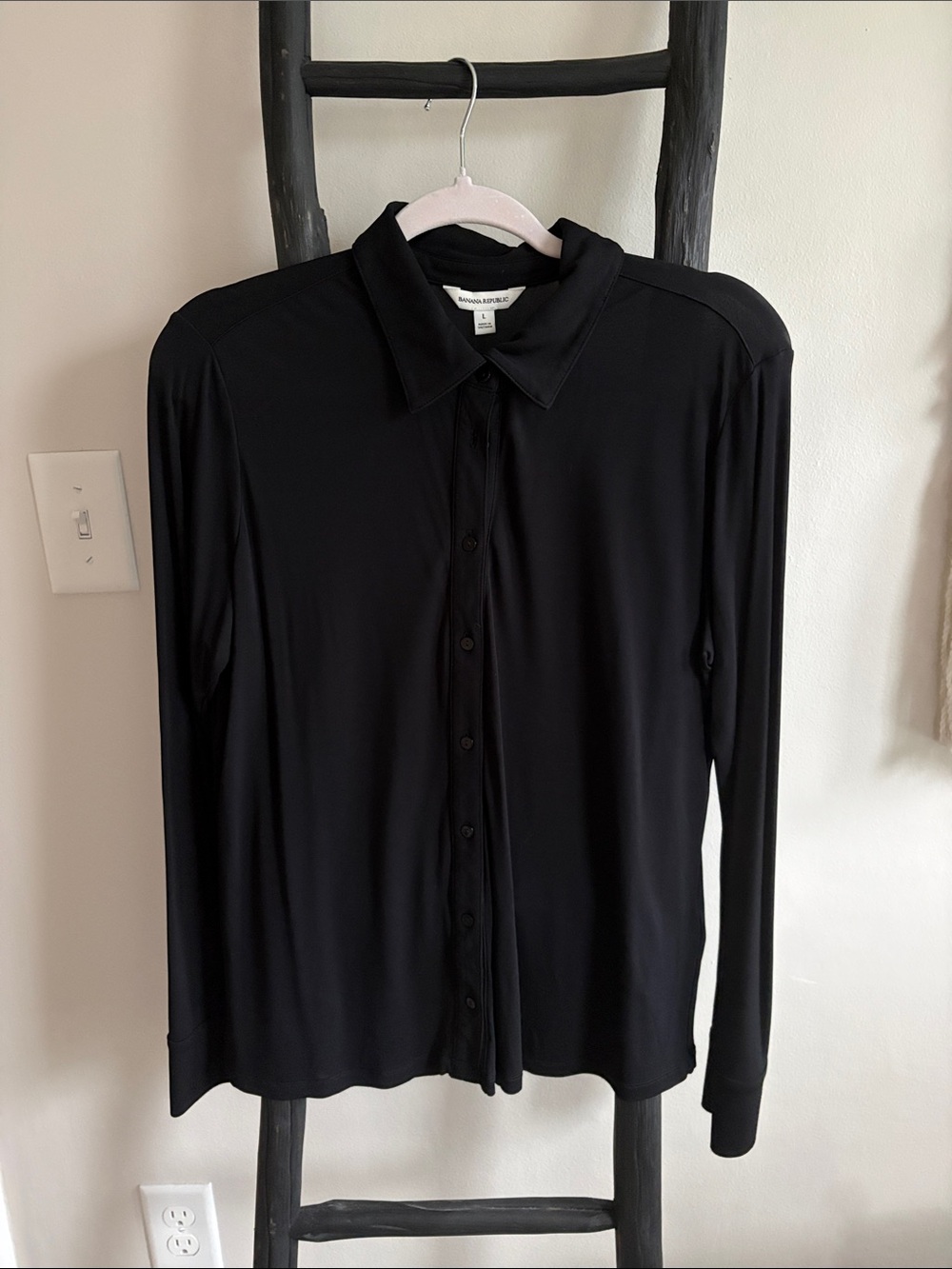 Banana Republic Black Long Sleeve Collared Button Shirt Sz L